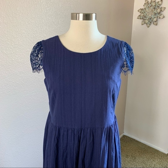 Senlis New Without Tags Navy Blue Eyelash Lace Eyelet Cap Sleeve Romantic Dress - Picture 5 of 10